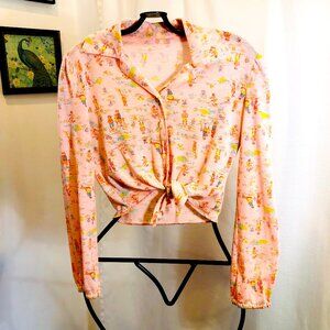 Vintage 1970s Peach Knit Crop Top with Tie Front Size XXS